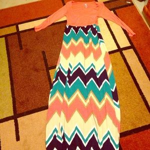 Coral and chevron maxi dress