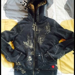 Twisted Heart Zip hoody faux Fur lined sz small