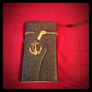 Black/Gold Anchor Wallet/Phone Case (iPhone 5C)