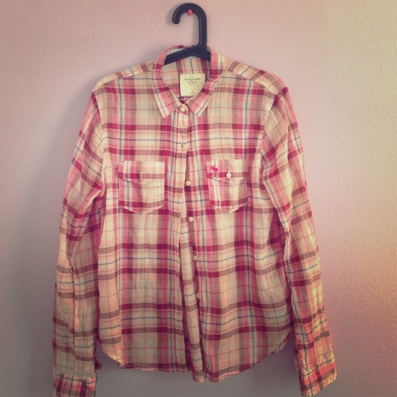 A&F Pink Plaid Shirt - Picture 1 of 3