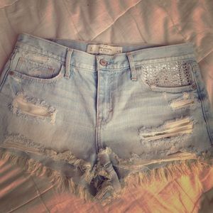 A&F Embellished Destroyed Wash High Waisted Shorts