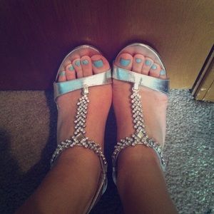 Silver high heeled sandals