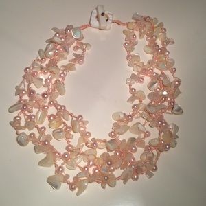 Pearl & Shell Statement Necklace White & Pink
