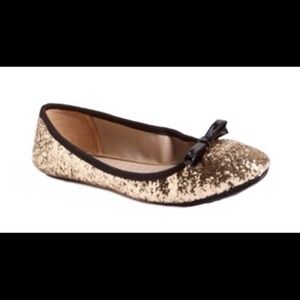 kate spade gold glitter foldable flats