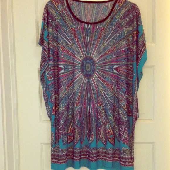 Multi-colored teal batwing top