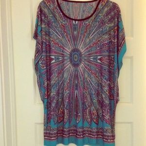 Multi-colored teal batwing top