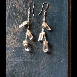 Quartz crystal silver dangle earrings