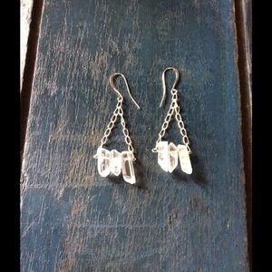 Quartz crystal triangle earrings