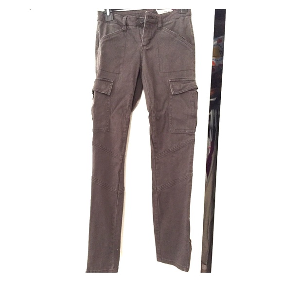 Grey skinny cargo pants with side ankle zipper