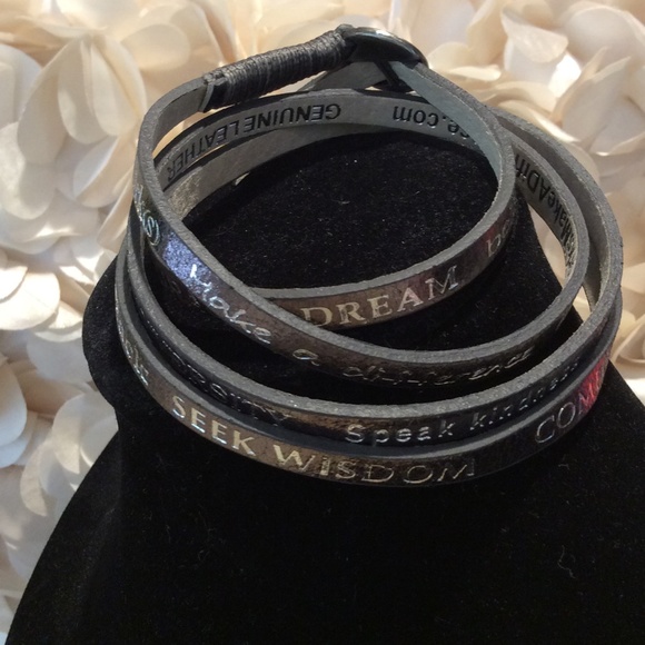 GENUINE LEATHER SilverPrinted MESSAGE WrapBracelet - Picture 2 of 4