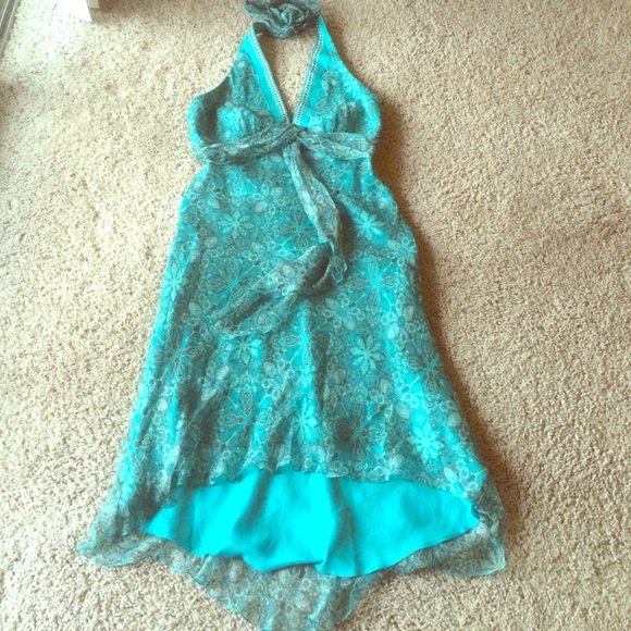 Laundry teal silk halter dress