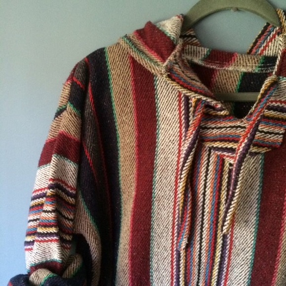 Vintage Mexican Baja Colorful Striped Hoodie
