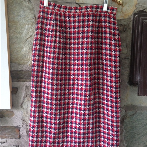 Tweed skirt- white, navy, red Vintage Pencil Skirt