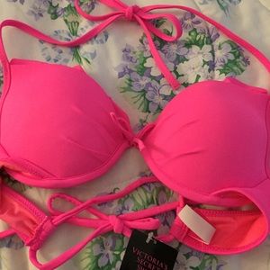 Bright pink padded bikini top!