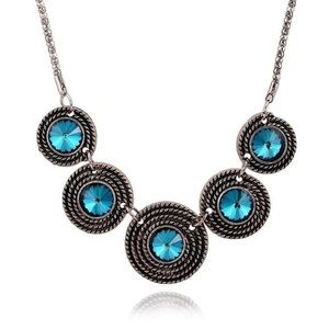 Grey Statement Necklace w Blue Stones