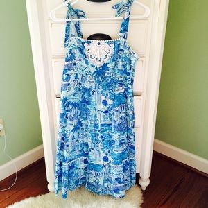 Lilly Pulitzer blue Palm tree print midi dress