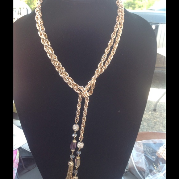 Gold tone crystal necklace