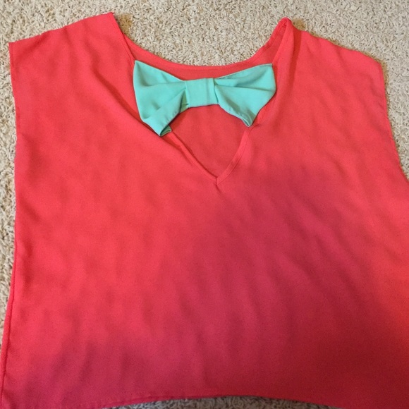 Coral bow blouse top
