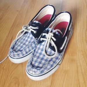 Sperrys: Blue Sequined Checkered Print