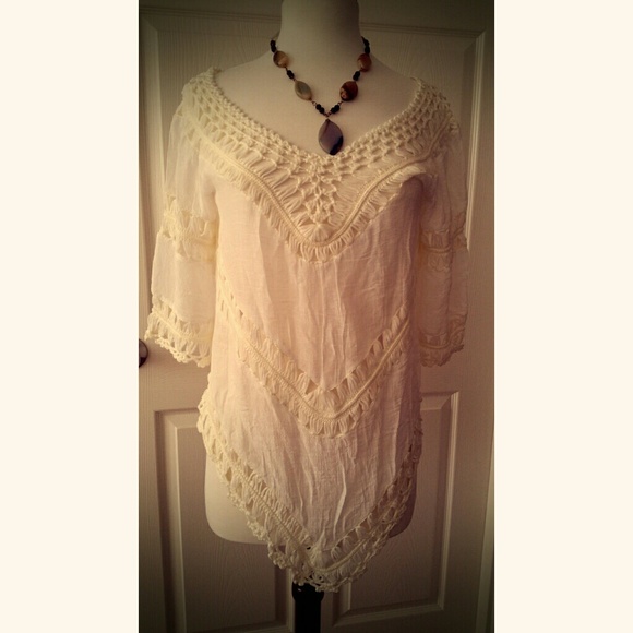 Cream crocheted tunic blouse - Picture 1 of 2