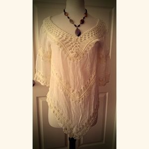Cream crocheted tunic blouse