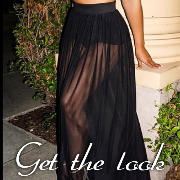 Black sheer pleated skirt