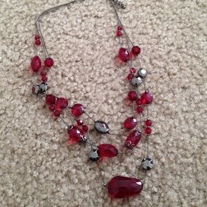Three layered red necklace
