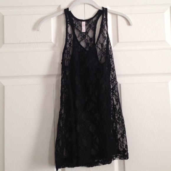 **‼️Ruffled black lace razor back tank top