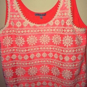 Neon Orange Lace Tank Top