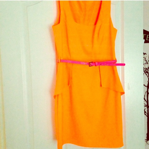 Dress neon orange with neon pink belt