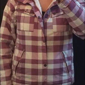Burton purple & white checkered snowboarding coat