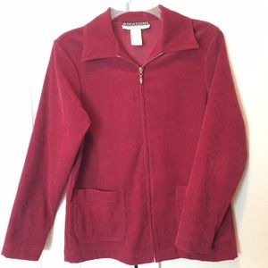 Casual, maroon zip up jacket