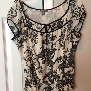 Sheer cream/black blouse