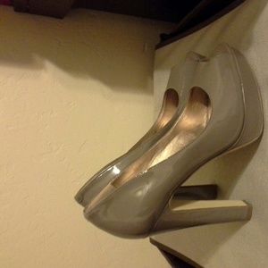 BCBG Tan Open Toed Pumps