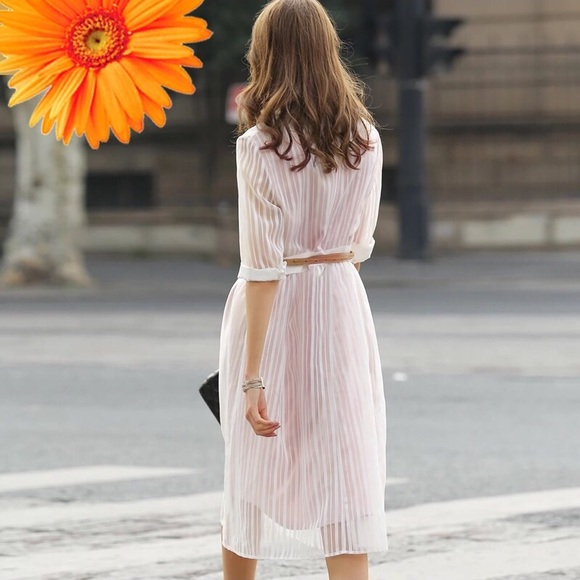 🎉HP🎉City style striped shirt dress white/champag - Picture 2 of 4