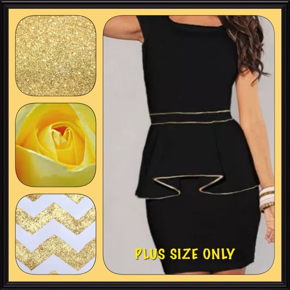 Boutique Dresses & Skirts - 1 HOUR SALE ONLY NEWBlack w/Gold Trim Peplum Dress