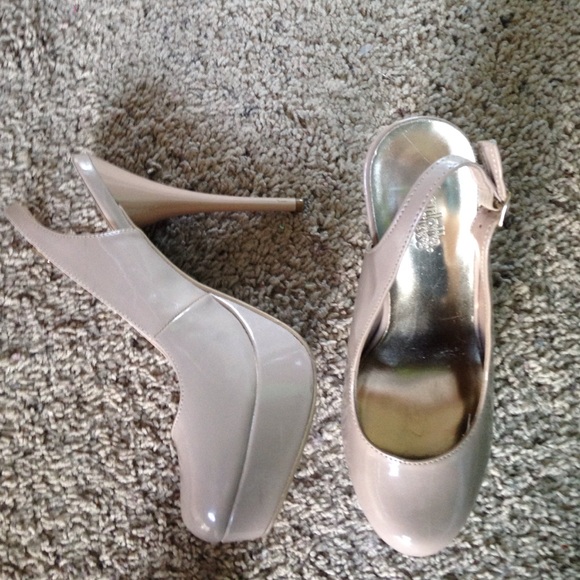 Tan pumps with adjustable strap