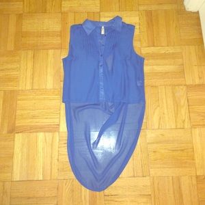 High-low Blue Blouse with Backless Hole