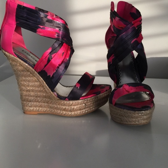 Bebe pink and purple floral print espadrilles