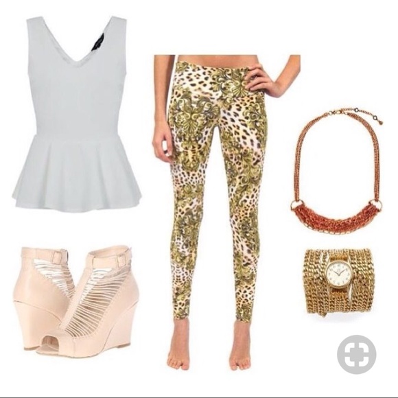 💛 NWT - CANDIDA MARIA Tan Yellow Caramel Abstract Tie-Dye Leggings Sz M - Picture 3 of 8