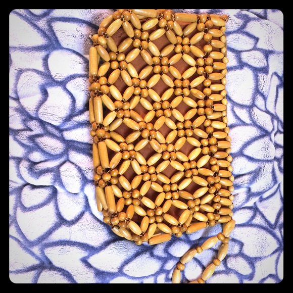 Retro vintage clutch wood beads