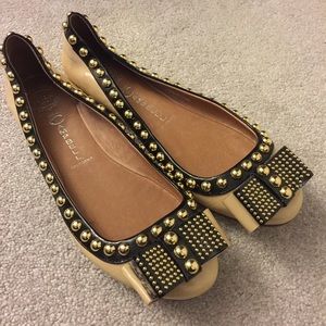 Jeffrey Campbell Nude Gold-Studded Leather Flats