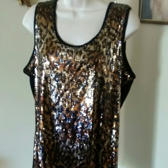 LEOPARD PRINT SEQUIN TANK TOP, TUNIC
