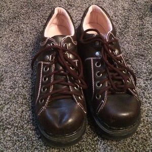 Brown and pink shoes