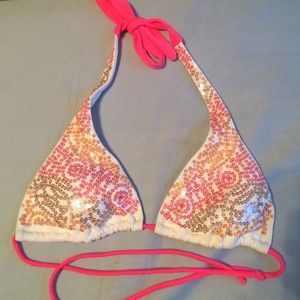 VS hot pink and multi color sequin bikini top