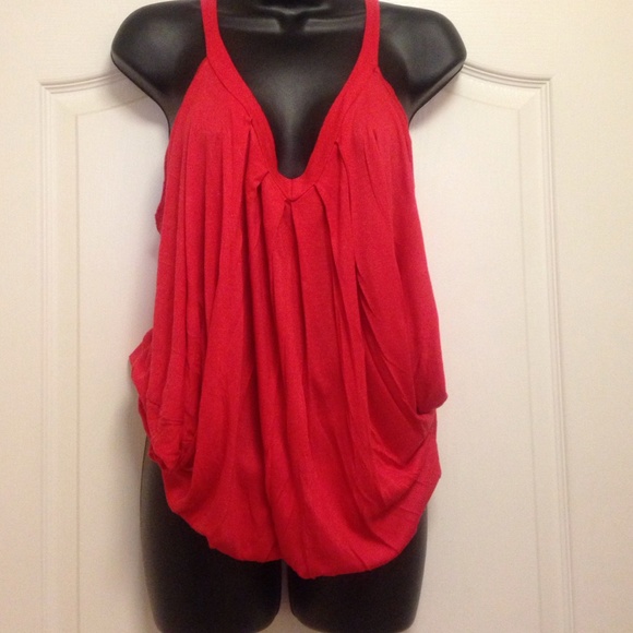 Cute Coral/Red Draped Top