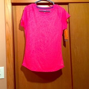 Hot pink exercise shirt.