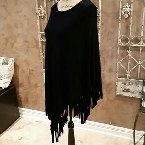 Chicos fabulous black fringed poncho