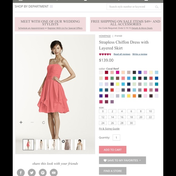 Coral short strapless bridesmaid dress