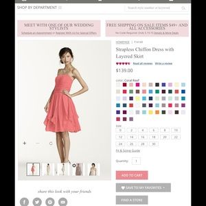 Coral short strapless bridesmaid dress